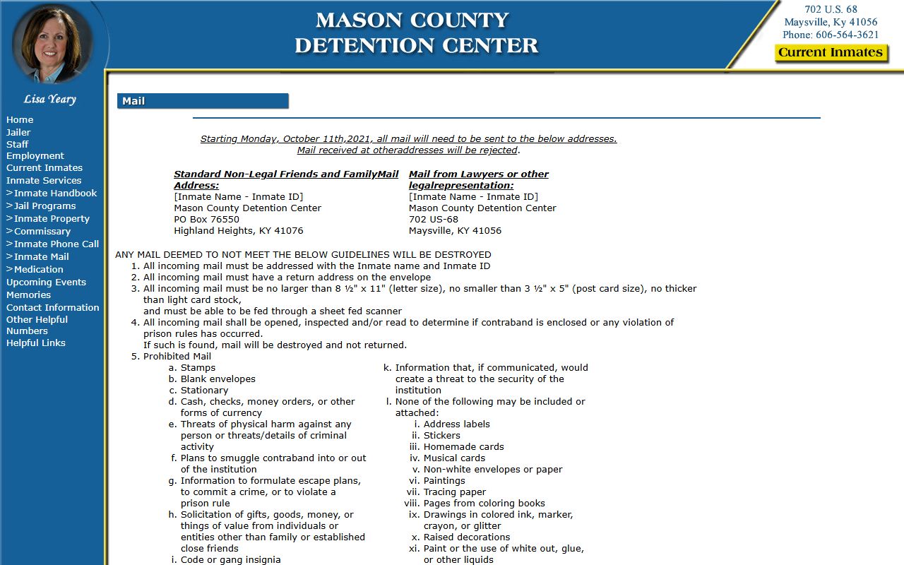 Fleming County jail mugshots Mason County mail and photo rules