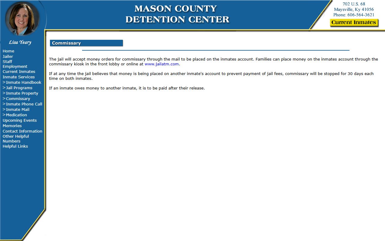 Mason County Regional Detention Center commissary money options for Fleming County inmates