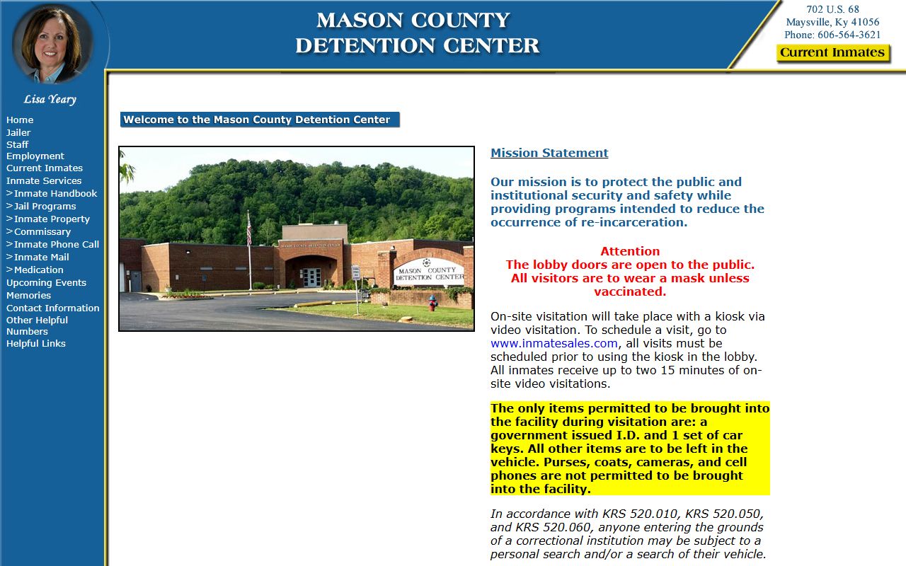 Mason County Regional Detention Center jail roster homepage for Fleming County inmates